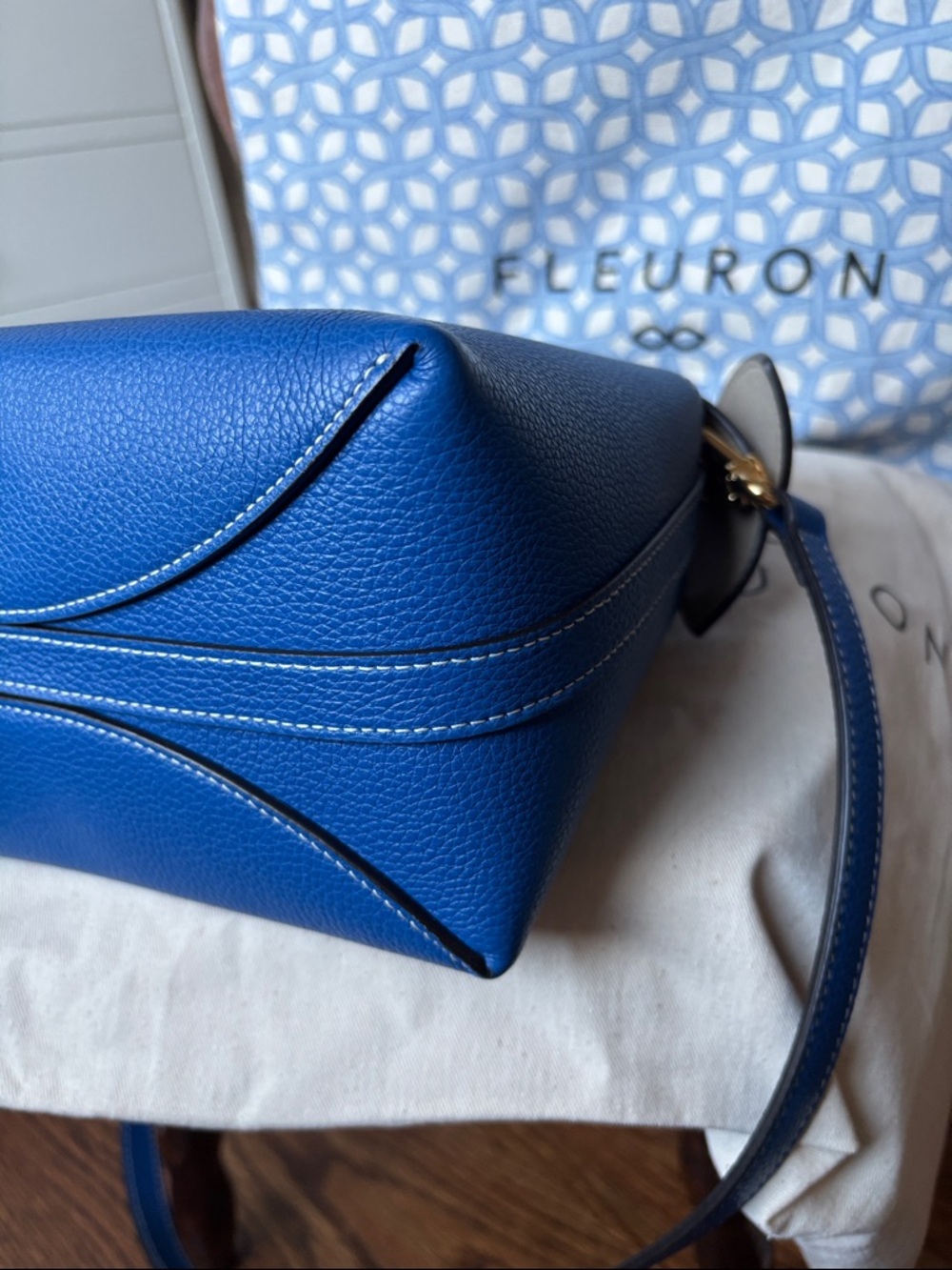 Medium Swann Top-Handle Shoulder Bag in Cobalt Blue - Picture 8 of 13